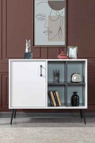 4112 Şile Metal Ayaklı Metal Kulplu 100 Cm Konsol - Tv Ünitesi - Yemek Odası - Kahve Köşesi Beyaz