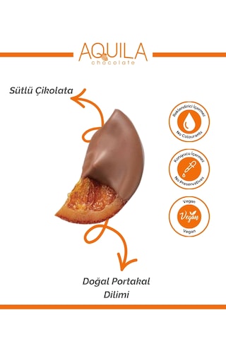 Aquila Chocolate Sütlü Çikolata Kaplı Portakal Dilim - 80 Gr