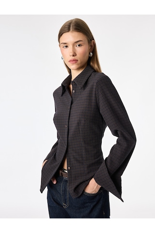 Koton Düğmeli Uzun Kollu Slim Fit Ekose Gömlek Kahverengi Ekose 7wak60050pw KAHVERENGİ EKOSELİ