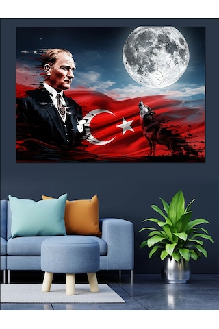 Ahşap Tablo Atatürk Ve Ay Yıldızlı Bayrak