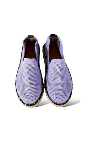 Unisex El Yapımı Triko Espadril Lila-beyaz Beyaz