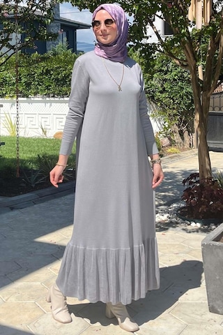 Rabia Şamlı Rüya Gri Triko Elbise Normal