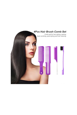 Shineyee Saç Şekillendirme İçin Abs Malzemeden 4 Parça Saç Fırçası Ve Tarak Seti - Mor Renk, Isıya Dayanıklı, Statik Önleyici, Seyahat Boyutu.