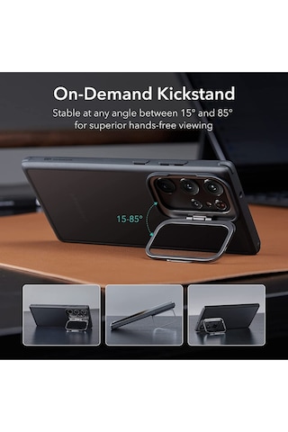 Esr Samsung Uyumlu S23 Ultra Kılıf Kickstand Silikon - Buzlu Siyah Buzlu Siyah