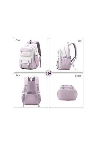 Sones Kontrast Renkli Günlük Sırt Çantası Üniversite Okul Çantası 15.6 İnç Dizüstü Bilgisayar Çantası Mor Beyaz Diğer