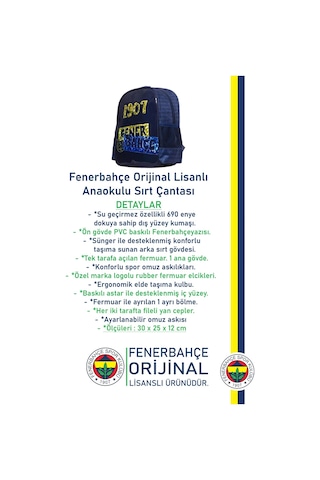 Fenerbahçe Orijinal Lisanslı Anaokulu Çantası Fb Sarı Lacivert Çanta 010 Lacivert