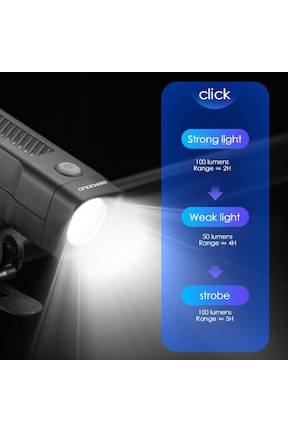 Bengguo Bisiklet Ön Işık Şarj Edilebilir El Feneri 3 Aydınlatma Modu Siyah Siyah