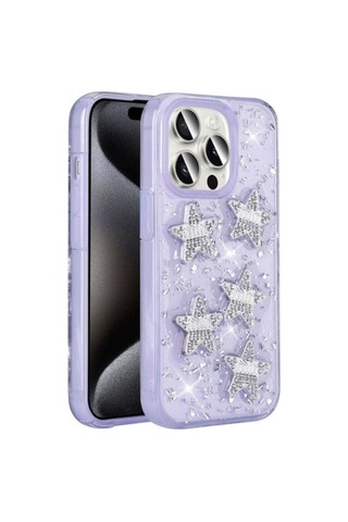 Apple Uyumlu iPhone 15 Pro Max Kılıf Airbagli Simli Arka Yüzey Zore Işıltı Silikon Kapak Lila