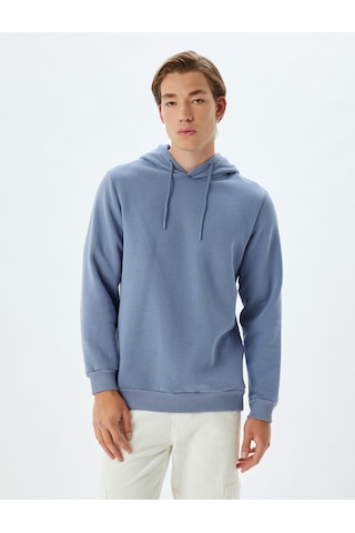 Koton Kapşonlu Sweatshirt Basic Pamuk Karışımlı Mavi 5wam70001mk Mavi