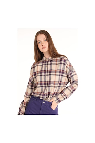 Colins Regular Fit Kareli Mor Kadın Uzun Kol Gömlek Cl1065058 Mor