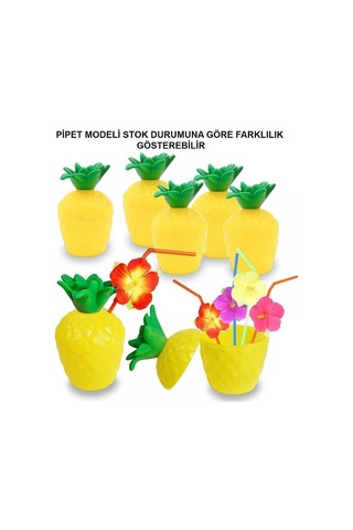 Ananas Hawaii Luau Aloha Pipetli İçecek Kabı Bardak 10x13 Cm 1 Adet Evimdeyokyok Çok Renkli