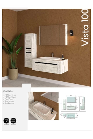 Evros Vista Banyo Dolabı 100 Cm Boy Dolabı Dahil Beyaz - Antrasit