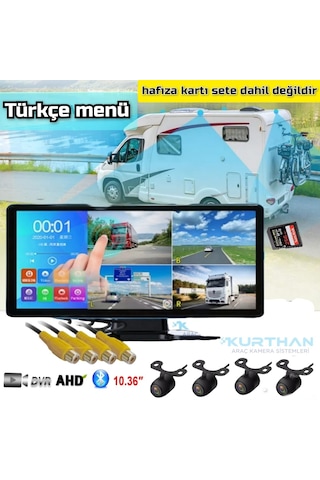 4 Kameralı 10,36 İnç Dokunmatik Mp5 Bluetooth 4k Ahd Dvr Set