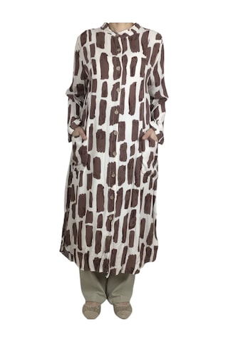 Kadın Önden Düğmeli Cepli Uzun Tunik Gömlek Vizon