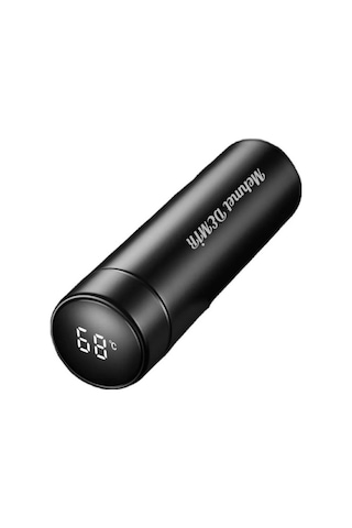 Lazer İşlemeli Paslanmaz Çelik Kişiye Özel İsim Yazılı Dijital Ekran Sıcak Soğuk Termos İçecek 500ml Siyah