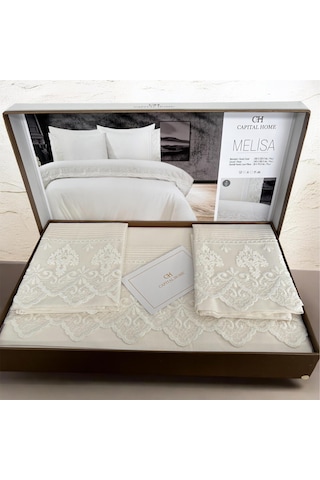 Dantelli Çift Kişilik-nevresim Takımı 4 Lü Set..... Krem