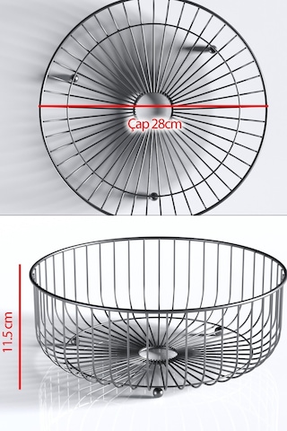 Teknotel Metal Organizer Sepet Meyve Sepeti Mat Siyah Mg528