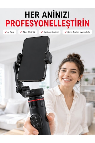 360 Aı Akıllı Takipli Selfie Stick Gimbal Stabilizatör Kumandalı Uzayabilir Telefon Tripodu