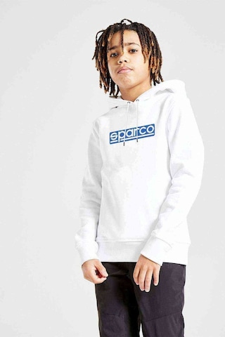 Sparco Logo Zeminli Baskılı Unisex Çocuk Kapüşonlu Beyaz Sweat Beyaz