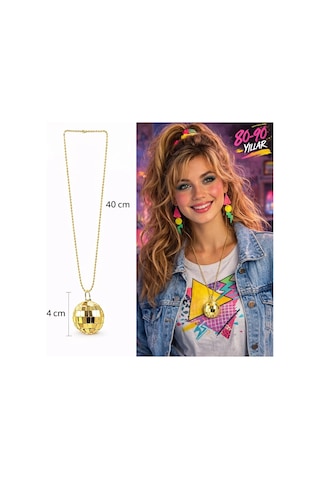 Retro Disko Topu Şekilli 8039ler 9039lar Altın Renk Plastik Kolye