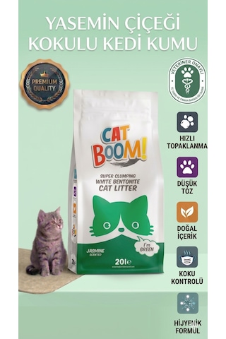Cat Boom Yasemin Kokulu İnce Taneli Bentonit Topaklanan Kedi Kumu 20 L