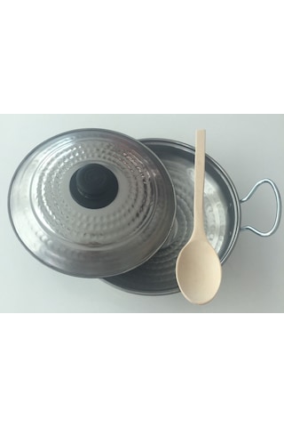 Kapaklı Paslanmaz Kavurma Sacı - Krom Çelik 1 No 25 CM + Ahşap Kaşık
