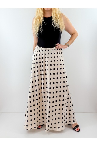Modaonna Siyah Puantiyeli Saten Maxi Etek
