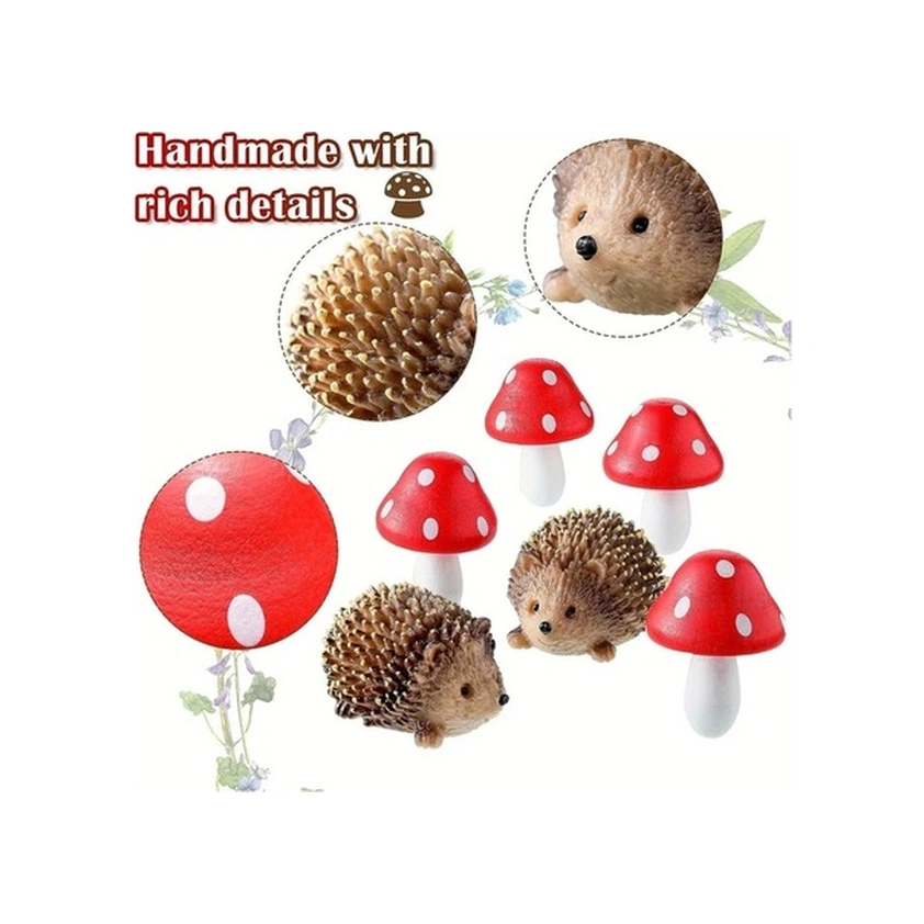 Trendooze 6 Adet Reçineli Kirpi Ve Mantar Bahçe Dekorasyonu, Sunshine022 Peri Bahçe Dekorasyonu