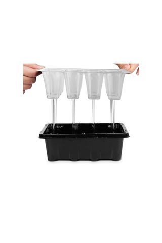 12 Delikli Yükseltilmiş Etli Kapaklı Sebze Fidesi Saksısı Siyah