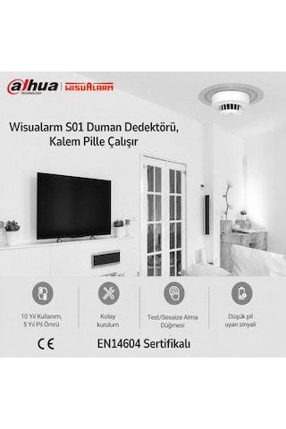 Wisualarm S01 Duman Dedektörü 10 Yıl Ürün Ömrü 5 Yıl Pil Ömrü 85 Db