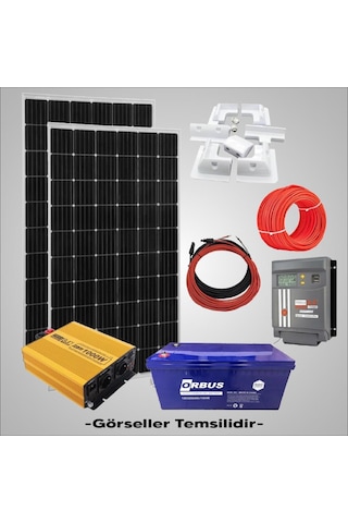 Karavan Solar Enerji Paketi 1000W Şarjlı İnverter 2x205W Güneş Paneli 200Ah Jel Akü MPPT Regülatör