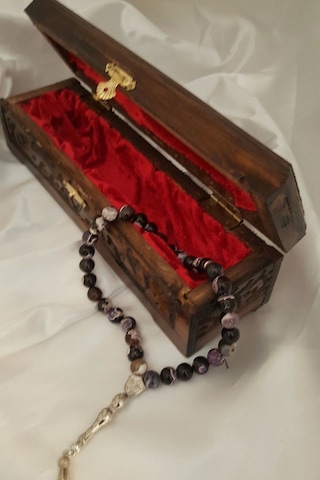 Rahan Akik Tesbih Tespih Akik Doğal Taş Tesbih Gümüş İmameli Ahşap Kutulu 10 Mm Akik Mavi Beyaz Çok Renkli