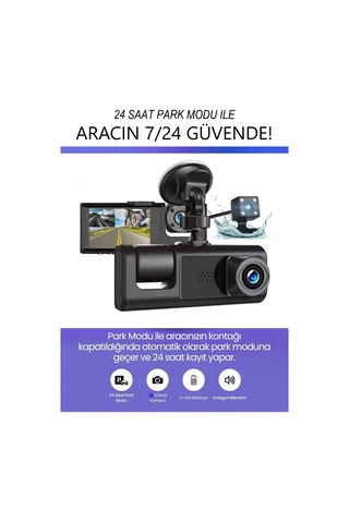 Araç İçi Wi-fi Güvenli Sürüş Kamerası Ön İç Arka 3 Kameralı G-sensör Mobil Uygulama İle Kolay İzleme