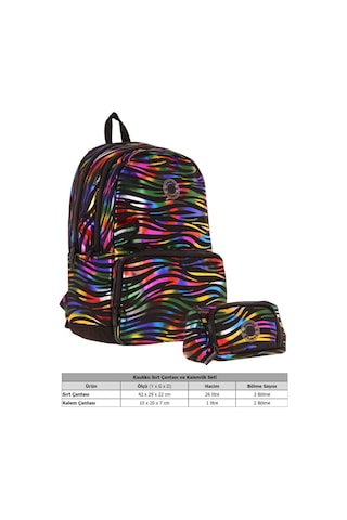 Kaukko Shine Kız Çocuk Zebra Desenli Siyah Çok Renkli İlkokul, Ortaokul Sırt Çantası Ve Kalemlik Seti Siyah