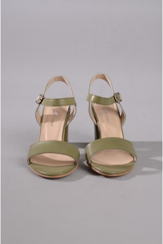 Seç Kundura Seç 0032 Hakiki Deri Tek Bant Sandalet Topuk Boyu 8,5cm Yeşil - 40 Yeşil