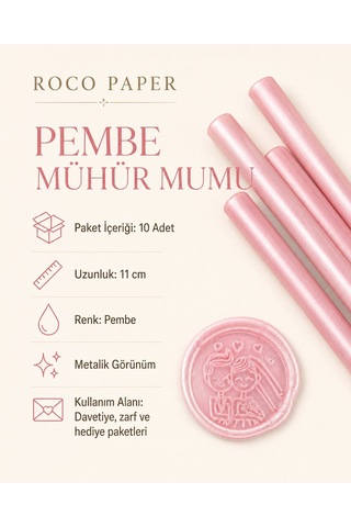Pembe Silindir Mühür Mumu, 10 Adet - 11 Cm, Zarf Ve Davetiye Mühr Diğer