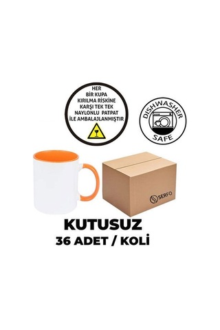 Kutusuz 1 Koli Sublimasyon Porselen Sapı Ve İçi Turuncu Kupa 36 Adet