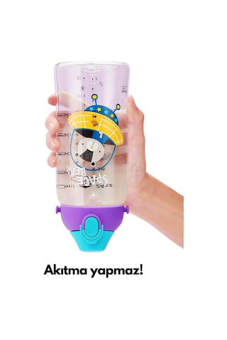 Uzspace Büyük Boy 700ml Kılıflı Askılı Pipetli/pipetsiz Iki Ayrı Kapaklı Tritan Çocuk Matarası Space Rabbit Mor-pembe Diğer