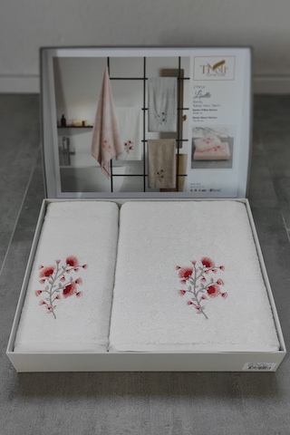 2'li Set Banyo Havlusu - Bambu & Nakışlı Banyo Havlu Seti-lisette Krem
