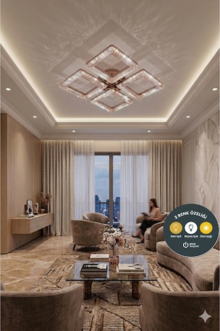 3 Renk Kristal Kare 4 Lü Gold Kumandalı Avize Salon, Yemek Masası, Mutfak, Antre Ve Çocuk Odası Aydınlatma