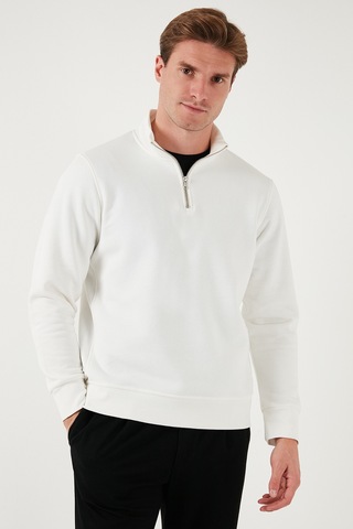 Buratti Pamuklu Regular Fit Yarım Fermuarlı Dik Yaka Erkek Sweat 59052592 Ekru