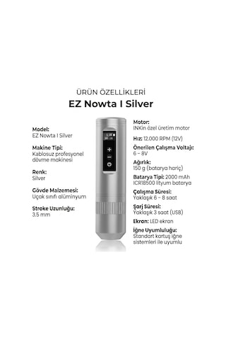 Ez Nowta I Silver 3.5mm Stroke Kablosuz Dövme Makinesi - Gri