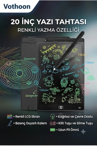 20 Inc Renkli Lcd Grafik Dijital Kalemli Çizim Tableti Yazı Tahta Not Yazma Eğitim Tableti Siyah Aklby-bsva58