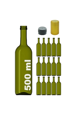 Afracam 500 ml Yeşil Zeytinyağı Kapak ve Kapüşon Cam Şişe 15 Adet