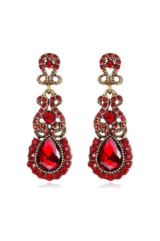 Klasik Damla Küpe Abartılı Atmosferik Alaşımlı Saplama Küpe, Metal Renk: Kırmızı