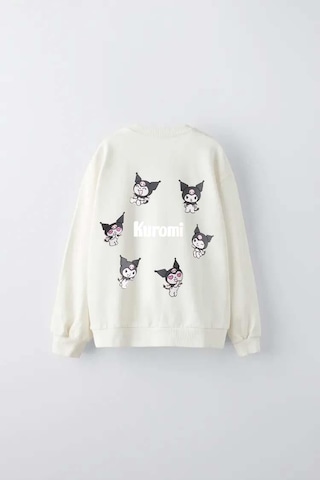 Kız Çocuk Kuromi Modelli Bisiklet Yaka Pamuk Sweat Krem