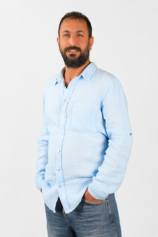 Balins Erkek Keten Dökümlü Gömlek Açık Mavi