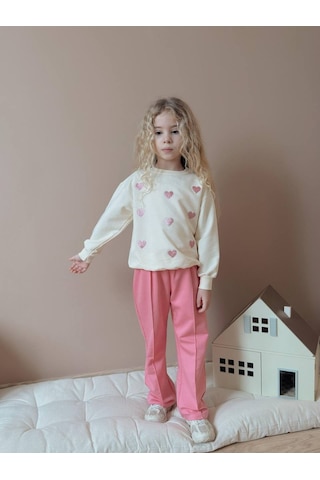 Miniko Kids Kız Çocuk Kalp Modelli Geniş Paça Pamuk Takım Pembe