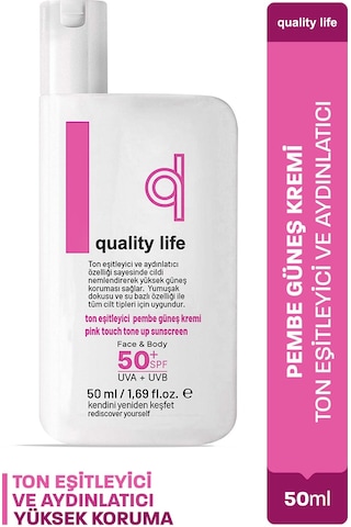 Quality Life Ton Eşitleyici ve Aydınlatıcı Pembe Güneş Kremi SPF50+ 50 ML