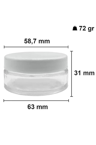 Rotanev 6 Adet 50 ml Plastik Beyaz Kapaklı Ve Iç Kapaklı 50 Cc Şeffaf Cam Krem Kavanozu